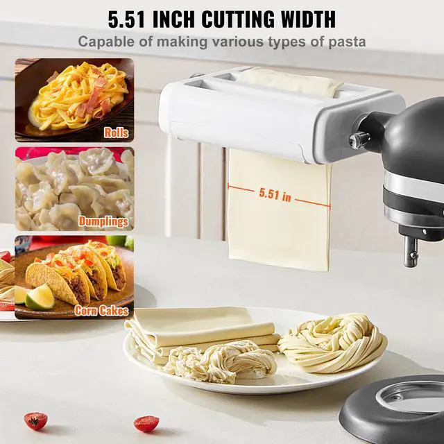 Alt view image 6 of 9 - VEVOR Pasta Attachment for KitchenAid Stand Mixer, 3-IN-1 Stainless Steel Pasta Roller Cutter Set Including Pasta Sheet Roller, Spaghetti and Fettuccine Cutter, 8 Adjustable Thickness Knob Pasta Maker