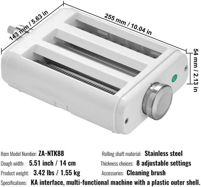 Alt view image 9 of 9 - VEVOR Pasta Attachment for KitchenAid Stand Mixer, 3-IN-1 Stainless Steel Pasta Roller Cutter Set Including Pasta Sheet Roller, Spaghetti and Fettuccine Cutter, 8 Adjustable Thickness Knob Pasta Maker
