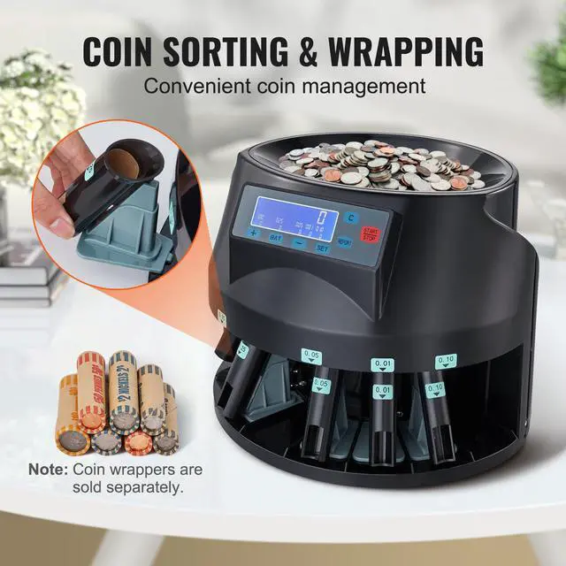 Alt view image 12 of 14 - VEVOR USD Coin Sorter Coin Counter Wrapper and Roller 300 Coins/min LCD Display