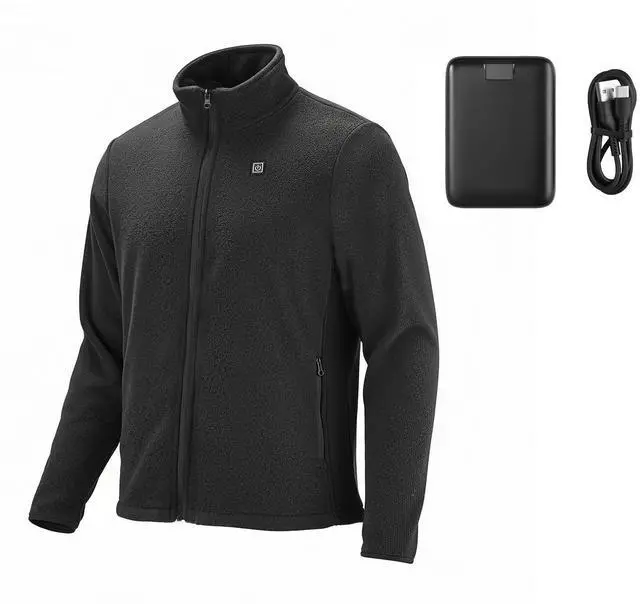 Main image of Heated Fleece Jacket for Women, Heated Sweatshirt with 7.4V 16000mAh Rechargeable Power Bank Pack, 6 Heating Zones, 3 Temp Levels, 3h/6h/10h Warmth, for Winter Outdoor Camping, Black
