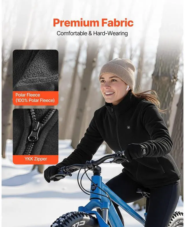 Alt view image 4 of 7 - Heated Fleece Jacket for Women, Heated Sweatshirt with 7.4V 16000mAh Rechargeable Power Bank Pack, 6 Heating Zones, 3 Temp Levels, 3h/6h/10h Warmth, for Winter Outdoor Camping, Black