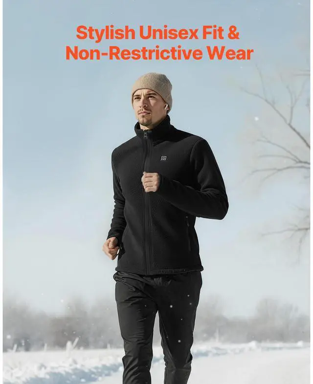 Alt view image 5 of 7 - Heated Fleece Jacket for Men, Heated Sweatshirt with 7.4V 16000mAh Rechargeable Power Bank Pack, 6 Heating Zones, 3 Temp Levels, 3h/6h/10h Warmth, for Winter Outdoor Camping, Black