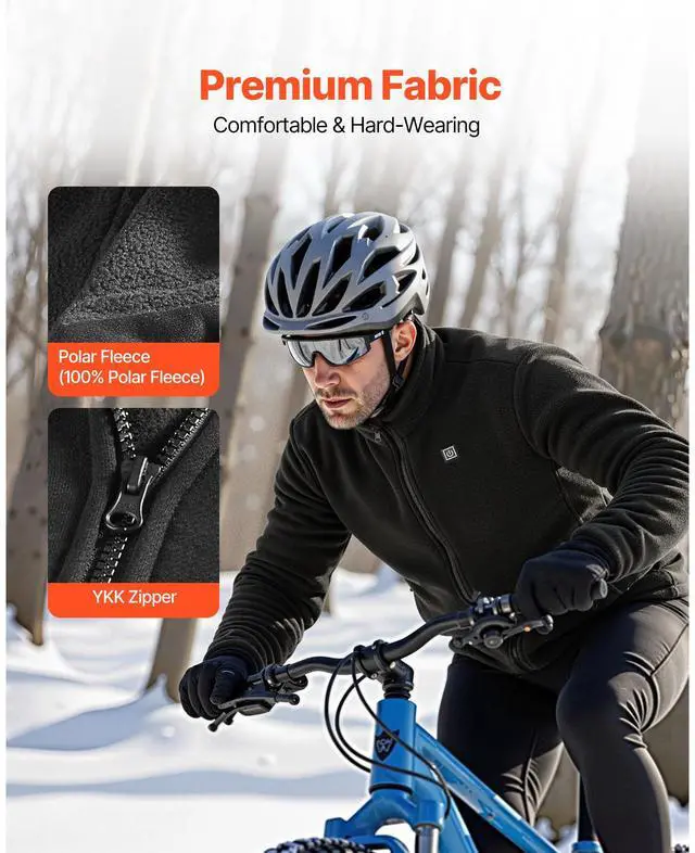 Alt view image 4 of 7 - Heated Fleece Jacket for Men, Heated Sweatshirt with 7.4V 16000mAh Rechargeable Power Bank Pack, 6 Heating Zones, 3 Temp Levels, 3h/6h/10h Warmth, for Winter Outdoor Camping, Black