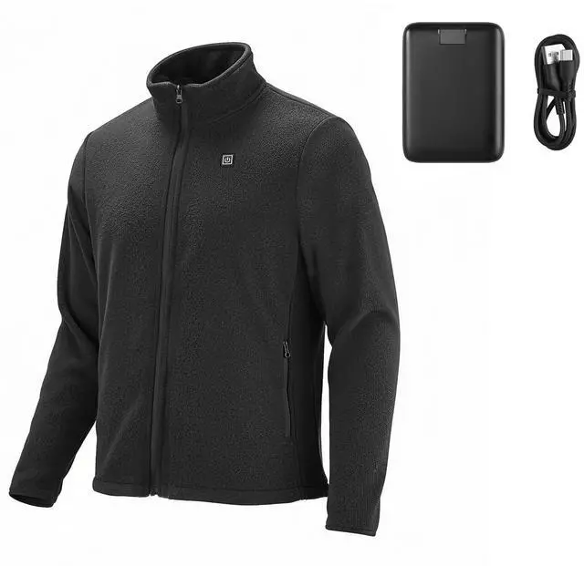 Main image of Heated Fleece Jacket for Men, Heated Sweatshirt with 7.4V 16000mAh Rechargeable Power Bank Pack, 6 Heating Zones, 3 Temp Levels, 3h/6h/10h Warmth, for Winter Outdoor Camping, Black