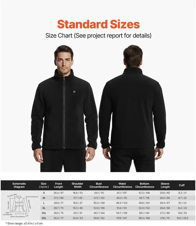 Alt view image 7 of 7 - Heated Fleece Jacket for Men, Heated Sweatshirt with 7.4V 16000mAh Rechargeable Power Bank Pack, 6 Heating Zones, 3 Temp Levels, 3h/6h/10h Warmth, for Winter Outdoor Camping, Black