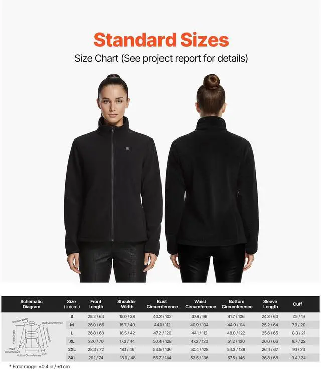 Alt view image 7 of 7 - Heated Fleece Jacket for Women, Heated Sweatshirt with 7.4V 16000mAh Rechargeable Power Bank Pack, 6 Heating Zones, 3 Temp Levels, 3h/6h/10h Warmth, for Winter Outdoor Camping, Black