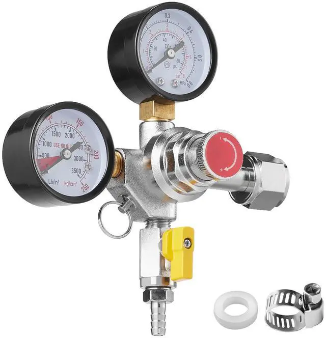 Alt view image 4 of 10 - VEVOR Double Gauge Regulator, CO2 Regulator Gauge with 0-60PSI, Heavy Duty CO2 Gauge Gas System, Draft Beer Regulator with Check Valve, Adjustable Pressure Regulator for Draft Beer Homebrew, CGA320