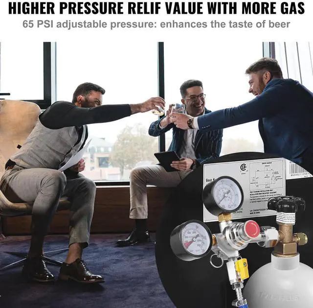 Alt view image 6 of 10 - VEVOR Double Gauge Regulator, CO2 Regulator Gauge with 0-60PSI, Heavy Duty CO2 Gauge Gas System, Draft Beer Regulator with Check Valve, Adjustable Pressure Regulator for Draft Beer Homebrew, CGA320