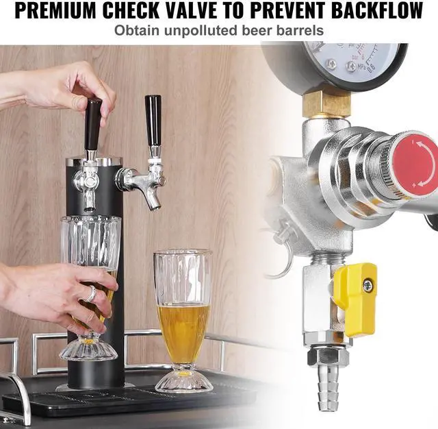 Alt view image 9 of 10 - VEVOR Double Gauge Regulator, CO2 Regulator Gauge with 0-60PSI, Heavy Duty CO2 Gauge Gas System, Draft Beer Regulator with Check Valve, Adjustable Pressure Regulator for Draft Beer Homebrew, CGA320