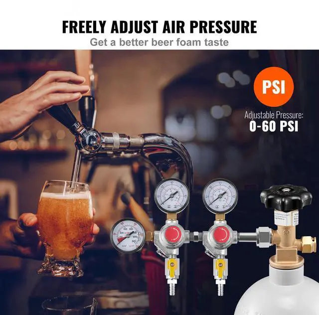 Alt view image 9 of 14 - VEVOR Triple Gauge Regulator, CO2 Regulator Gauge with 0-60PSI, Heavy Duty CO2 Gauge Gas System, Draft Beer Regulator with Check Valve, Adjustable Pressure Regulator for Draft Beer Homebrew, CGA320