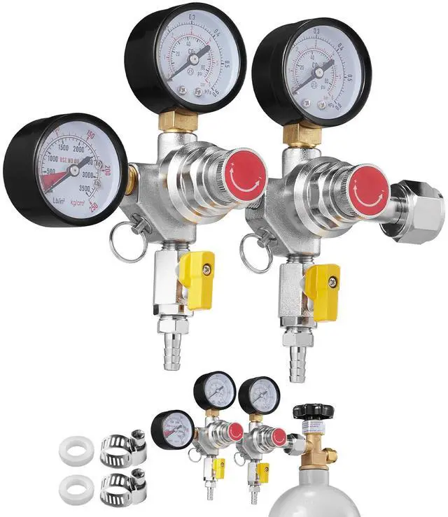 Alt view image 8 of 14 - VEVOR Triple Gauge Regulator, CO2 Regulator Gauge with 0-60PSI, Heavy Duty CO2 Gauge Gas System, Draft Beer Regulator with Check Valve, Adjustable Pressure Regulator for Draft Beer Homebrew, CGA320