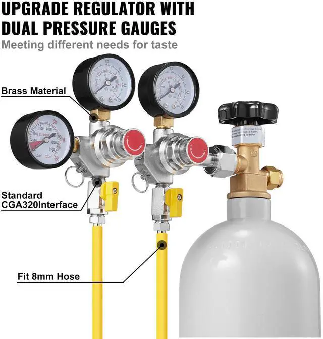 Alt view image 12 of 14 - VEVOR Triple Gauge Regulator, CO2 Regulator Gauge with 0-60PSI, Heavy Duty CO2 Gauge Gas System, Draft Beer Regulator with Check Valve, Adjustable Pressure Regulator for Draft Beer Homebrew, CGA320