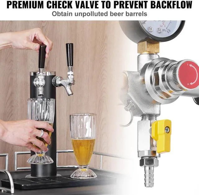 Alt view image 13 of 14 - VEVOR Triple Gauge Regulator, CO2 Regulator Gauge with 0-60PSI, Heavy Duty CO2 Gauge Gas System, Draft Beer Regulator with Check Valve, Adjustable Pressure Regulator for Draft Beer Homebrew, CGA320