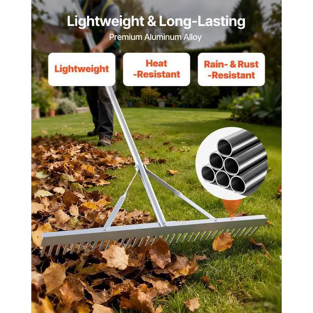 Alt view image 4 of 7 - Landscape Rake, 36 inch Wide Head 133 inch Handle, Large Heavy Duty Aluminum Landscaping Leaf Rake Tool, Asphalt Level for Loosening Soil, Garden & Yard, Pond Gravel & Beach Lawn Care, 52ft Rope