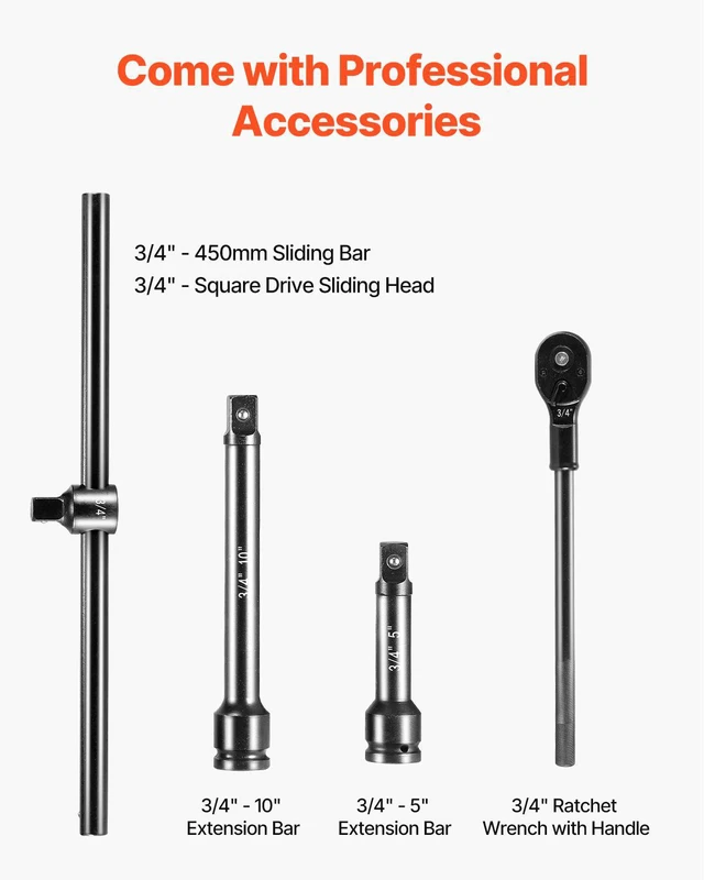 Alt view image 4 of 8 - Impact Socket Set 3/4 Inches 22 Piece Deep Impact Sockets, Socket Assortment 3/4 Inches Drive Socket Set Impact Standard SAE Sizes 7/8 Inches to 2 Inches Includes Adapters and Ratchet Handle