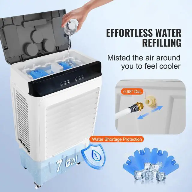 Alt view image 15 of 18 - VEVOR Evaporative Air Cooler, 2100 CFM, 135 Oscillating Swamp Cooler with Adjustable 3 Speeds and 12 H Timer, 7 Gal Portable Air Cooler for 750 Sq.ft, Indoor/Outdoor Use, FCC Listed