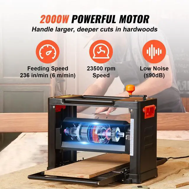 Alt view image 13 of 15 - VEVOR Thickness Planer 13-Inch Two-Speed Three-Blade 15-Amp for woodworking