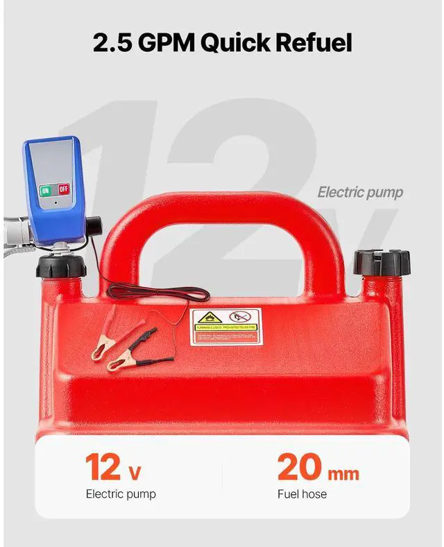 Alt view image 4 of 8 - VEVOR Fuel Caddy, 16 Gallon, Portable Fuel Tank with 12V DC 2.5 GPM Electric Fuel Transfer Pump, 4 ft Delivery Hose & Auto-Stop Sensor Nozzle, Tank Adapters, Suitable for Diesel & Gasoline, Red