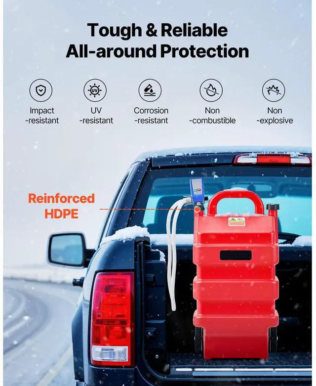 Alt view image 5 of 8 - VEVOR Fuel Caddy, 16 Gallon, Portable Fuel Tank with 12V DC 2.5 GPM Electric Fuel Transfer Pump, 4 ft Delivery Hose & Auto-Stop Sensor Nozzle, Tank Adapters, Suitable for Diesel & Gasoline, Red