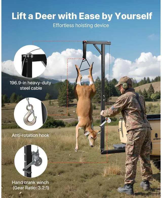 Alt view image 4 of 8 - VEVOR Truck Hitch Game Hoist 300 lbs Hunting Deer Hoist with 2-inch Receiver