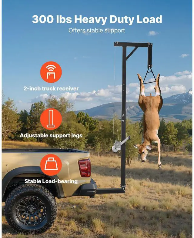 Alt view image 3 of 8 - VEVOR Truck Hitch Game Hoist 300 lbs Hunting Deer Hoist with 2-inch Receiver
