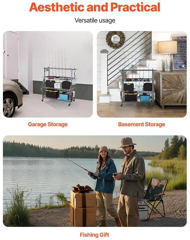 Alt view image 13 of 14 - 15 Pole Fishing Rod Holder Fishing Rack Cart Organizer with Wheels for Garage