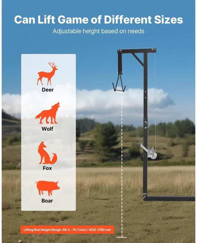 Alt view image 6 of 8 - VEVOR Truck Hitch Game Hoist 300 lbs Hunting Deer Hoist with 2-inch Receiver