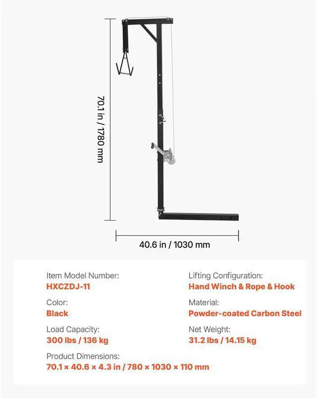 Alt view image 8 of 8 - VEVOR Truck Hitch Game Hoist 300 lbs Hunting Deer Hoist with 2-inch Receiver