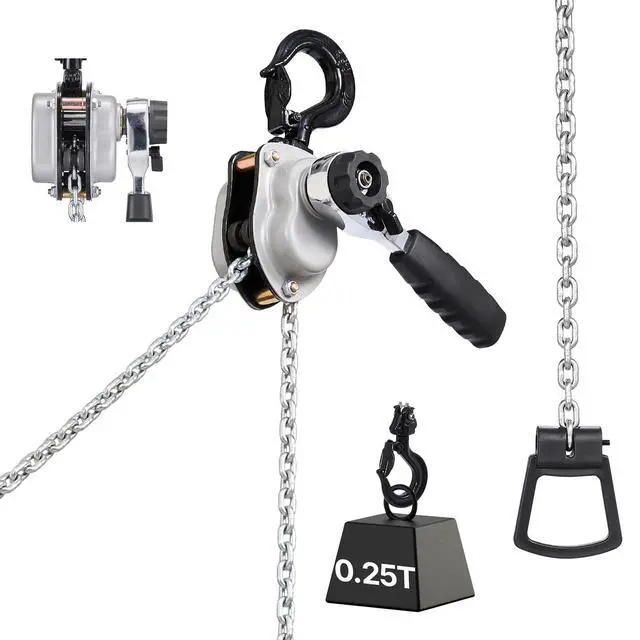 Alt view image 2 of 8 - VEVOR Manual Lever Chain Hoist, 1/4T 550LBS Capacity Heavy Duty Come Along, 5FT Lift G80 Alloy Steel Chain With Dual Pawl Mechanical Brake,360°Rotating Hooks, for Warehouse Construction Garage