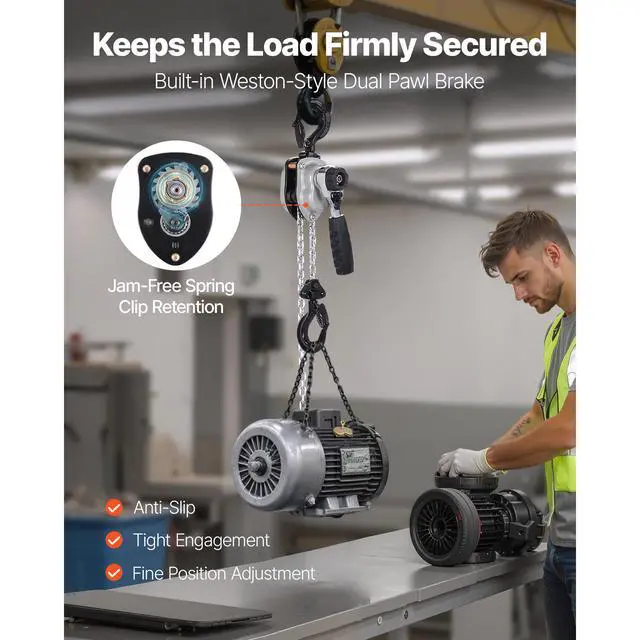 Alt view image 4 of 8 - VEVOR Manual Lever Chain Hoist, 1/4T 550LBS Capacity Heavy Duty Come Along, 5FT Lift G80 Alloy Steel Chain With Dual Pawl Mechanical Brake,360°Rotating Hooks, for Warehouse Construction Garage