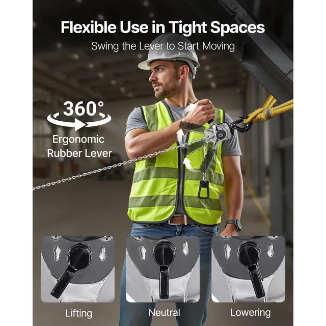 Alt view image 7 of 8 - VEVOR Manual Lever Chain Hoist, 1/4T 550LBS Capacity Heavy Duty Come Along, 5FT Lift G80 Alloy Steel Chain With Dual Pawl Mechanical Brake,360°Rotating Hooks, for Warehouse Construction Garage