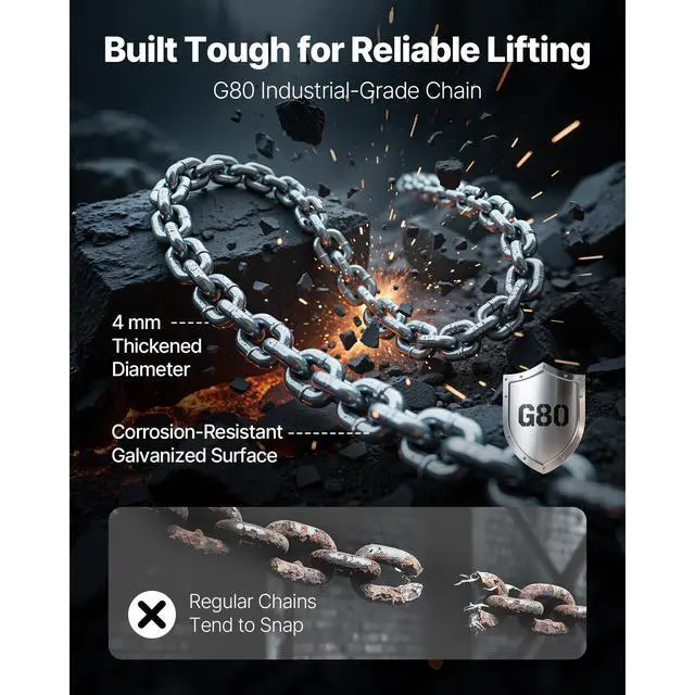 Alt view image 5 of 8 - VEVOR Manual Lever Chain Hoist, 1/4T 550LBS Capacity Heavy Duty Come Along, 5FT Lift G80 Alloy Steel Chain With Dual Pawl Mechanical Brake,360°Rotating Hooks, for Warehouse Construction Garage