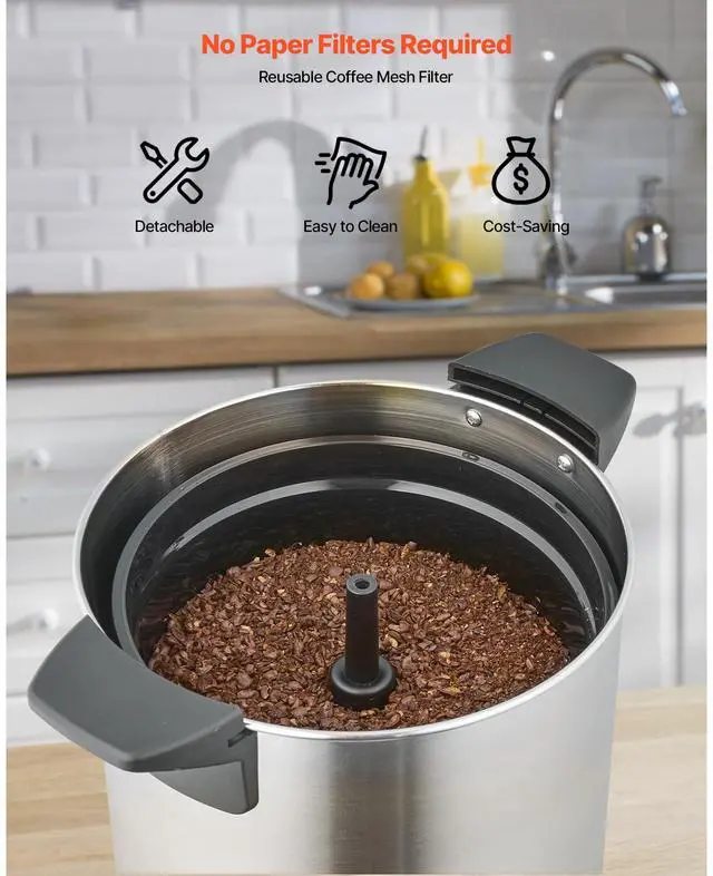 Alt view image 4 of 8 - VEVOR Commercial Coffee Urn, 60 Cup 9 L Hot Beverage Dispenser with Dripless Faucet, Quick-Brewing Stainless Steel Large Commercial Coffee Maker, for Catering, Business, Party, Church & Restaurant