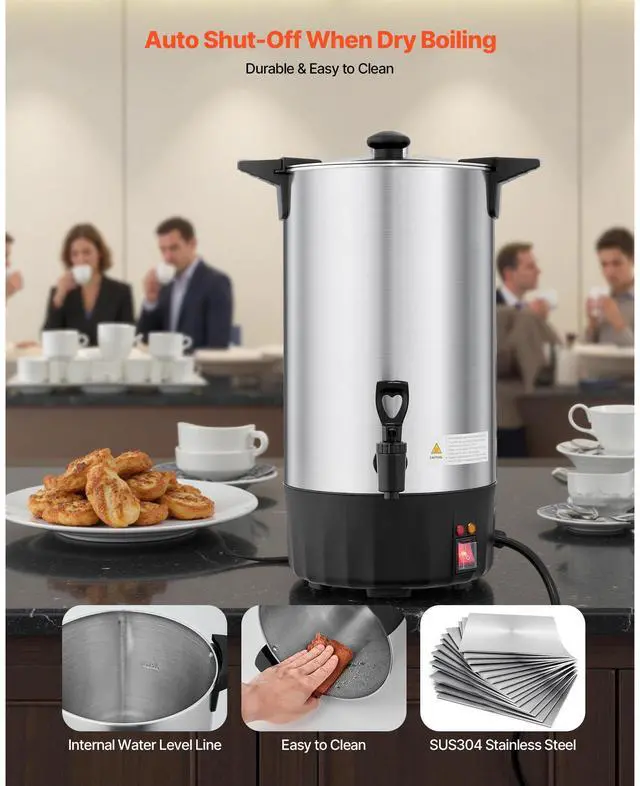 Alt view image 7 of 8 - VEVOR Commercial Coffee Urn, 60 Cup 9 L Hot Beverage Dispenser with Dripless Faucet, Quick-Brewing Stainless Steel Large Commercial Coffee Maker, for Catering, Business, Party, Church & Restaurant