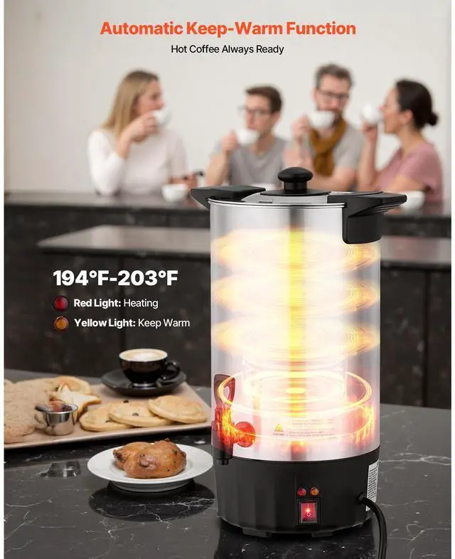 Alt view image 5 of 8 - VEVOR Commercial Coffee Urn, 60 Cup 9 L Hot Beverage Dispenser with Dripless Faucet, Quick-Brewing Stainless Steel Large Commercial Coffee Maker, for Catering, Business, Party, Church & Restaurant