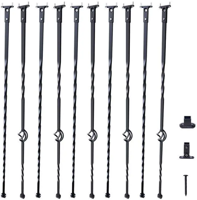 Alt view image 8 of 14 - VEVOR Staircase Metal Balusters, 44'' x 1/2" Galvanized Steel Decorative Banister Spindles, 10 Pack Deck Baluster with Hollow Single Baskets, Twists, Spiral Stair Railing w/ Shoes & Screws