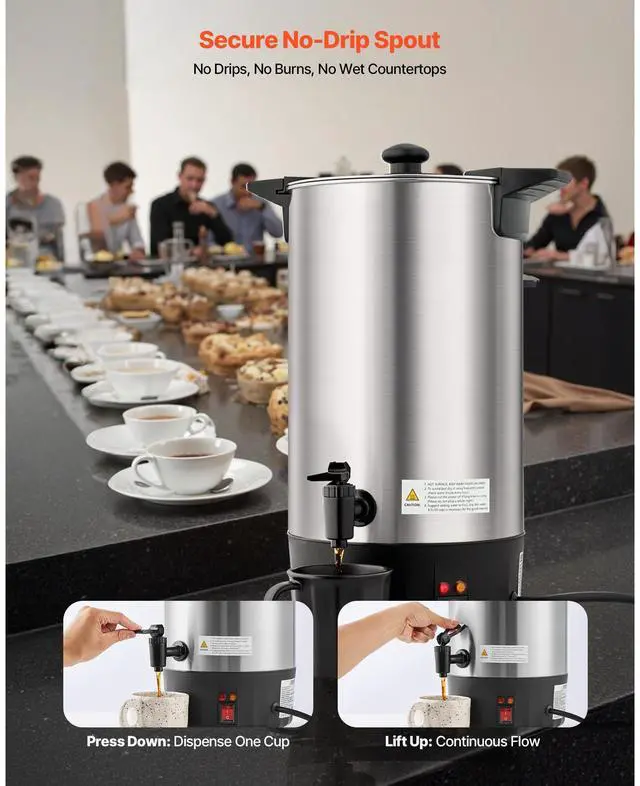 Alt view image 6 of 8 - VEVOR Commercial Coffee Urn, 60 Cup 9 L Hot Beverage Dispenser with Dripless Faucet, Quick-Brewing Stainless Steel Large Commercial Coffee Maker, for Catering, Business, Party, Church & Restaurant