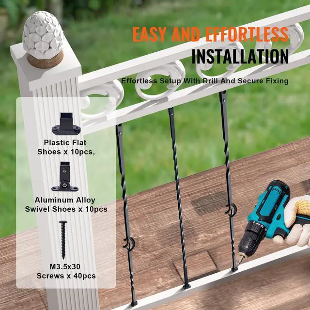 Alt view image 12 of 14 - VEVOR Staircase Metal Balusters, 44'' x 1/2" Galvanized Steel Decorative Banister Spindles, 10 Pack Deck Baluster with Hollow Single Baskets, Twists, Spiral Stair Railing w/ Shoes & Screws