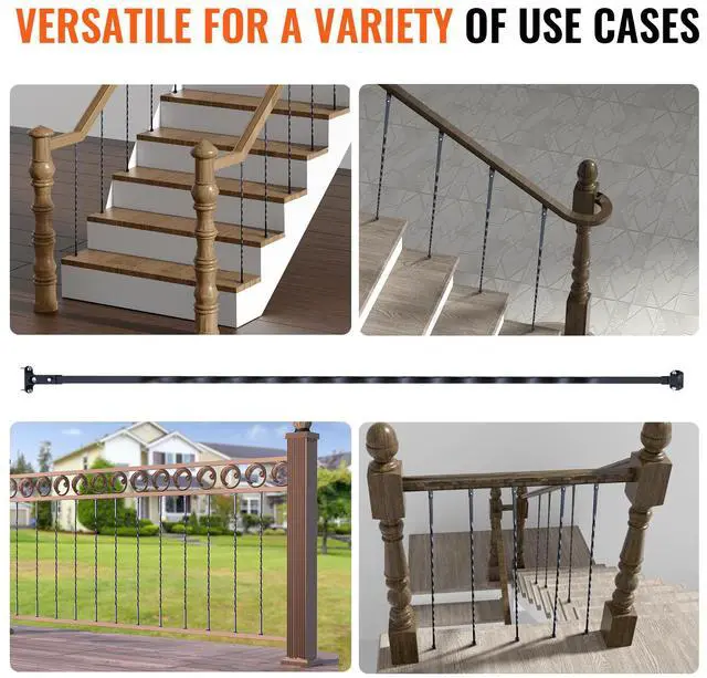 Alt view image 13 of 14 - VEVOR Staircase Metal Balusters, 44'' x 1/2" Galvanized Steel Decorative Banister Spindles, 10 Pack Deck Baluster with Hollow Twists, Satin Black Spiral Stair Railing with Shoes & Screws