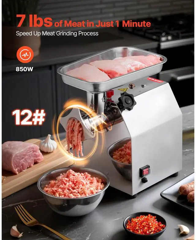 Alt view image 2 of 7 - Commercial Electric Meat Grinder, 7 lbs/min Capacity, #12 Industrial Meat Mincer with 2 Stainless Steel Blades, 2 Grinding Plates, 850W Heavy-Duty Sausage Maker Stuffer, for Kitchen, Restaurant