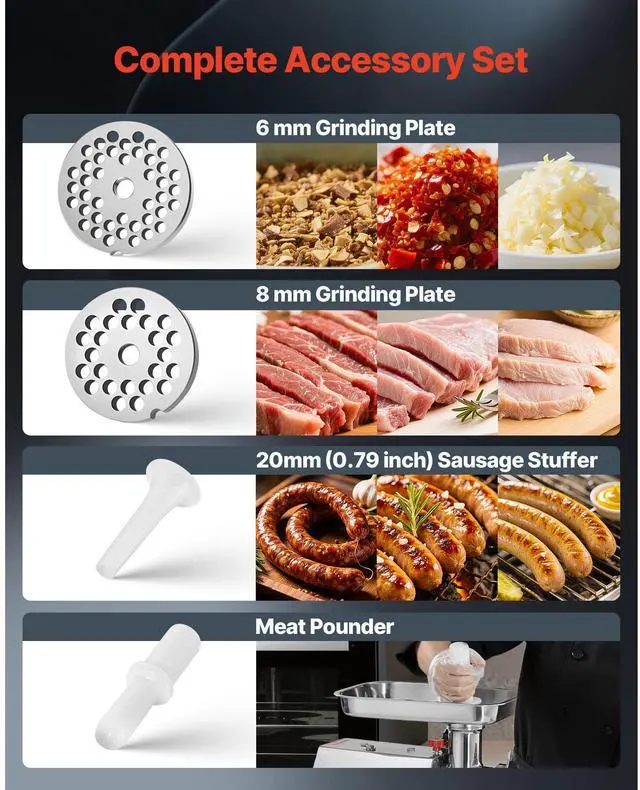 Alt view image 3 of 7 - Commercial Electric Meat Grinder, 7 lbs/min Capacity, #12 Industrial Meat Mincer with 2 Stainless Steel Blades, 2 Grinding Plates, 850W Heavy-Duty Sausage Maker Stuffer, for Kitchen, Restaurant