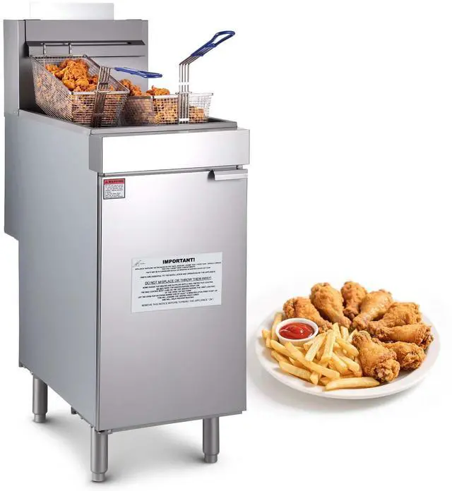 Main image of Commercial Deep Fryer, 3-Burner Fryer for Restaurants, Stainless Steel Floor Standing Deep Fryers with Dual Baskets and Adjustable Temperature, Natural Gas Powered, 40 lbs Capacity, 90,000 BTU
