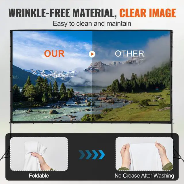 Alt view image 8 of 12 - VEVOR Projector Screen with Stand, 150 inch 16:9 4K 1080 HD Outdoor Movie Screen with Stand, Wrinkle-Free Projection Screen with Tripods and Carry Bag, for Home Theater Cinema Backyard Movie Night