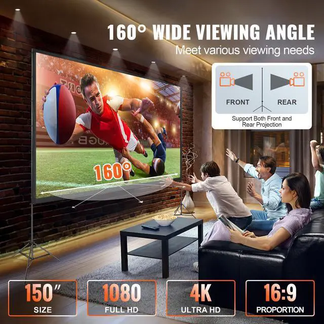Alt view image 7 of 12 - VEVOR Projector Screen with Stand, 150 inch 16:9 4K 1080 HD Outdoor Movie Screen with Stand, Wrinkle-Free Projection Screen with Tripods and Carry Bag, for Home Theater Cinema Backyard Movie Night