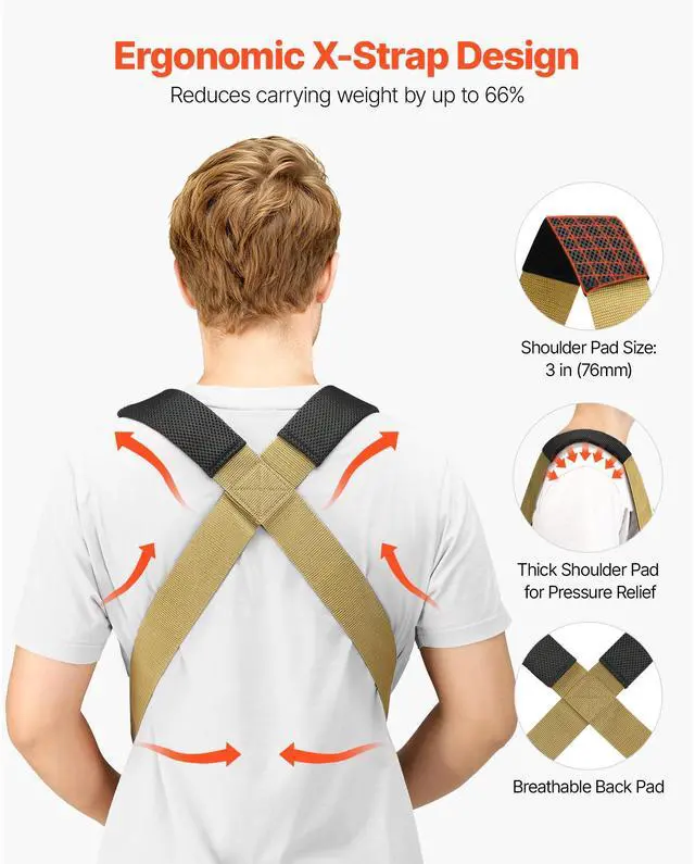 Alt view image 4 of 8 - VEVOR Moving Straps, Supports up to 1000 lbs, 2-Person Lifting and Moving System with 2 Harness Straps & 2 Load-bearing Straps, Adjustable Lifting Shoulder Straps Move Furniture Appliances Mattresses