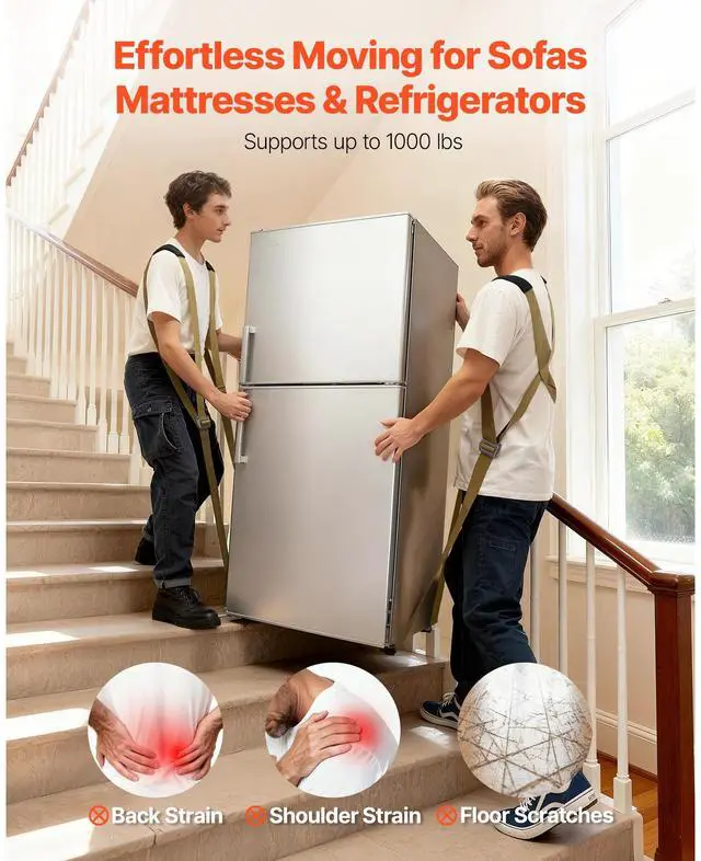 Alt view image 3 of 8 - VEVOR Moving Straps, Supports up to 1000 lbs, 2-Person Lifting and Moving System with 2 Harness Straps & 2 Load-bearing Straps, Adjustable Lifting Shoulder Straps Move Furniture Appliances Mattresses