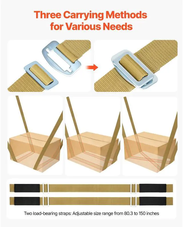 Alt view image 7 of 8 - VEVOR Moving Straps, Supports up to 1000 lbs, 2-Person Lifting and Moving System with 2 Harness Straps & 2 Load-bearing Straps, Adjustable Lifting Shoulder Straps Move Furniture Appliances Mattresses