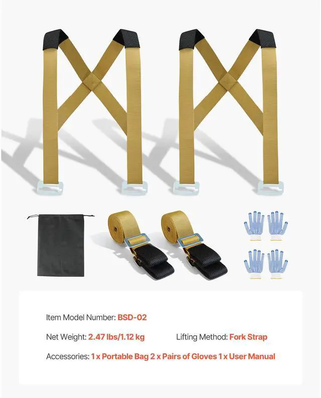Alt view image 8 of 8 - VEVOR Moving Straps, Supports up to 1000 lbs, 2-Person Lifting and Moving System with 2 Harness Straps & 2 Load-bearing Straps, Adjustable Lifting Shoulder Straps Move Furniture Appliances Mattresses