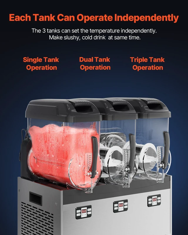 Alt view image 5 of 8 - Commercial Slushy Machine, 12Lx3 Triple Tank Frozen Drink Machine, 144 Cups Stainless Steel Margarita Smoothie Frozen Drink Maker, Slushie Maker for Home Party Restaurants Cafe Bars