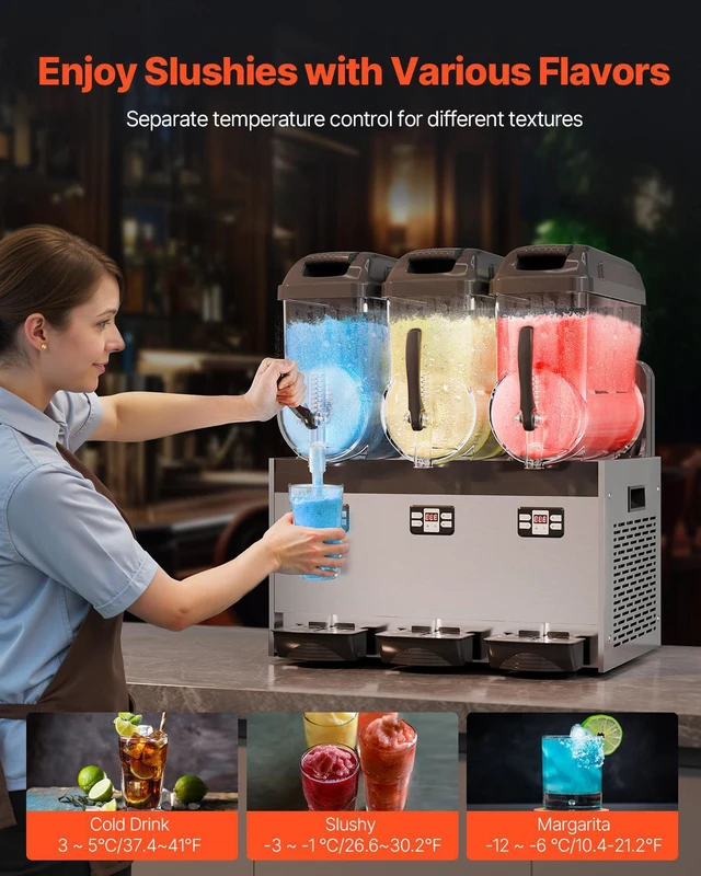 Alt view image 3 of 8 - Commercial Slushy Machine, 12Lx3 Triple Tank Frozen Drink Machine, 144 Cups Stainless Steel Margarita Smoothie Frozen Drink Maker, Slushie Maker for Home Party Restaurants Cafe Bars